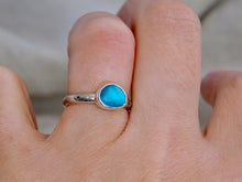 Load image into Gallery viewer, Bright Blue Aztec Stamped Sea Glass Sterling Silver Ring
