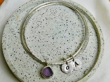 Load image into Gallery viewer, Made to Order Sea Glass Dangle and Charm Sterling Silver Bangle Duo