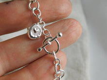 Load image into Gallery viewer, Emerald Sterling Silver Heart and Hoop Link Bracelet