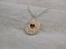 Load image into Gallery viewer, Chunky Hammered Cut Out Heart Disc Sterling Silver Charm