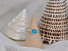 Load image into Gallery viewer, Bright Blue Aztec Stamped Sea Glass Sterling Silver Ring
