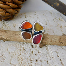 Load image into Gallery viewer, Four Autumn Colours Sea Glass Sterling Silver Cuff Ring