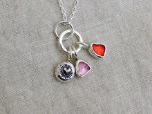 Load image into Gallery viewer, Red Sea Glass and Pink Tourmaline Sterling Silver Pendant 2