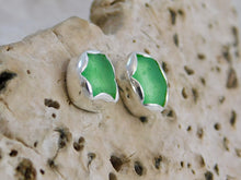 Load image into Gallery viewer, Light Green Sea Glass Sterling Silver Studs