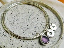 Load image into Gallery viewer, Made to Order Sea Glass Dangle and Charm Sterling Silver Bangle Duo