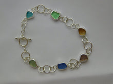 Load image into Gallery viewer, Rainbow Sea Glass Sterling Silver Hoop Link Bracelet