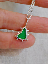 Load image into Gallery viewer, Bright Green Sea Glass Heart Sterling Silver Pendant