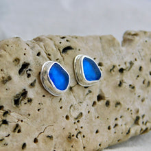 Load image into Gallery viewer, Cobalt Sea Glass Sterling Silver Studs