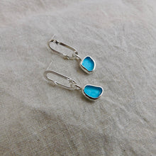 Load image into Gallery viewer, Blue Sea Glass Sterling Silver Studs Dangles