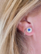 Load image into Gallery viewer, Mid Blue Sea Glass Hammered Sterling Silver Studs