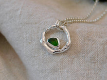 Load image into Gallery viewer, Green Sea Glass Molten Hoop Sterling Silver Pendant
