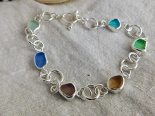 Load image into Gallery viewer, Rainbow Sea Glass Sterling Silver Hoop Link Bracelet