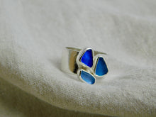 Load image into Gallery viewer, Blue Triple Sea Glass Sterling Silver Cuff Ring