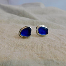 Load image into Gallery viewer, Cobalt Sea Glass Sterling Silver Studs