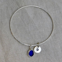 Load image into Gallery viewer, Made to Order Single Sterling Silver Bangle with Sea Glass and Silver Charm