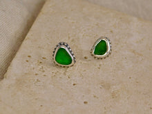 Load image into Gallery viewer, Olive Green Sea Glass Sterling Silver Studs