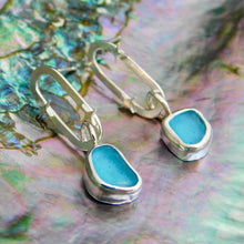 Load image into Gallery viewer, Blue Sea Glass Sterling Silver Studs Dangles