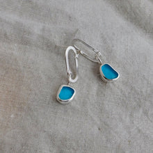 Load image into Gallery viewer, Blue Sea Glass Sterling Silver Studs Dangles