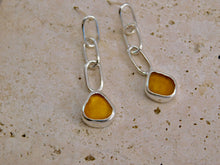 Load image into Gallery viewer, Yellow Sea Glass Sterling Silver Stud Dangles
