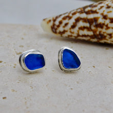 Load image into Gallery viewer, Cobalt Sea Glass Sterling Silver Studs