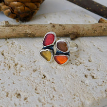 Load image into Gallery viewer, Four Autumn Colours Sea Glass Sterling Silver Cuff Ring