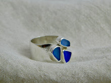 Load image into Gallery viewer, Blue Triple Sea Glass Sterling Silver Cuff Ring