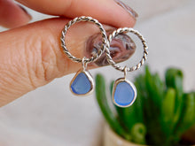Load image into Gallery viewer, Cornflower Blue Sea Glass Sterling Silver Stud Dangles