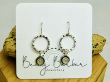 Load image into Gallery viewer, Rainbow Moonstone Aztec Hoop Sterling Silver Dangles