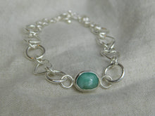 Load image into Gallery viewer, Emerald Sterling Silver Heart and Hoop Link Bracelet