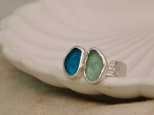 Load image into Gallery viewer, Aqua and Teal Sea Glass Sterling Silver Cuff Ring
