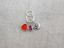 Load image into Gallery viewer, Red Sea Glass and Pink Tourmaline Sterling Silver Pendant 3