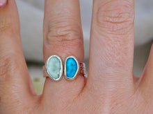 Load image into Gallery viewer, Aqua and Teal Sea Glass Sterling Silver Cuff Ring