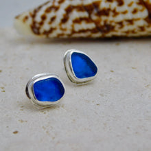 Load image into Gallery viewer, Cobalt Sea Glass Sterling Silver Studs