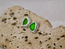 Load image into Gallery viewer, Olive Green Sea Glass Sterling Silver Studs