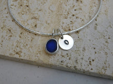 Load image into Gallery viewer, Made to Order Single Sterling Silver Bangle with Sea Glass and Silver Charm
