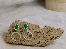 Load image into Gallery viewer, Bright Green Sea Glass Sterling Silver Stud Dangles