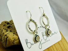 Load image into Gallery viewer, Rainbow Moonstone Aztec Hoop Sterling Silver Dangles