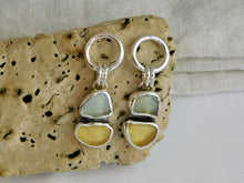 Load image into Gallery viewer, Aqua and Yellow Sea Glass Sterling Silver Stud Dangles