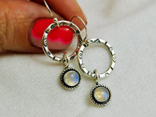 Load image into Gallery viewer, Rainbow Moonstone Aztec Hoop Sterling Silver Dangles