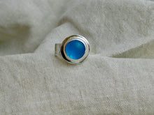 Load image into Gallery viewer, Bright Blue Sea Glass Sterling Silver Ring