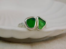 Load image into Gallery viewer, Double Green Sea Glass Sterling Silver Cuff Ring