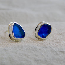 Load image into Gallery viewer, Cobalt Sea Glass Sterling Silver Studs