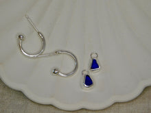 Load image into Gallery viewer, Blue Sea Glass Sterling Silver Stud Hoops