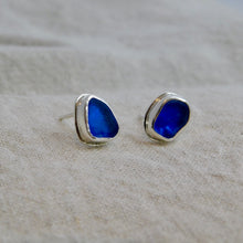 Load image into Gallery viewer, Cobalt Sea Glass Sterling Silver Studs