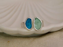 Load image into Gallery viewer, Aqua and Teal Sea Glass Sterling Silver Cuff Ring