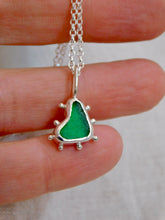 Load image into Gallery viewer, Bright Green Sea Glass Heart Sterling Silver Pendant