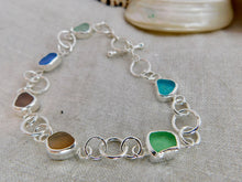Load image into Gallery viewer, Rainbow Sea Glass Sterling Silver Hoop Link Bracelet