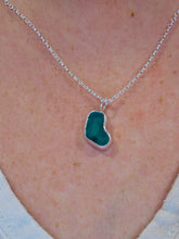 Load image into Gallery viewer, Teal Sea Glass Heart Sterling Silver Pendant