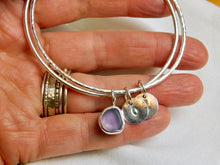 Load image into Gallery viewer, Made to Order Sea Glass Dangle and Charm Sterling Silver Bangle Duo