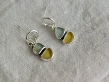 Load image into Gallery viewer, Aqua and Yellow Sea Glass Sterling Silver Stud Dangles